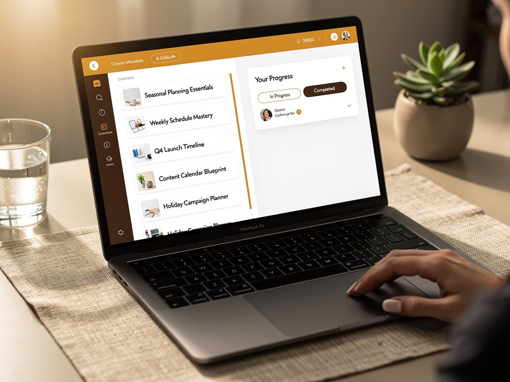 Ekran z modułami kursu online o planowaniu sezonowości